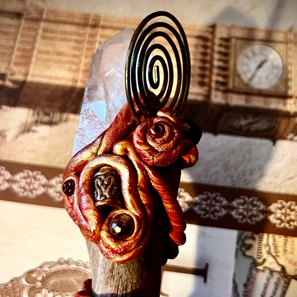 Handcrafted Wooden Wand with Crystal and copper/ gold Accents - Picture 10 of 11